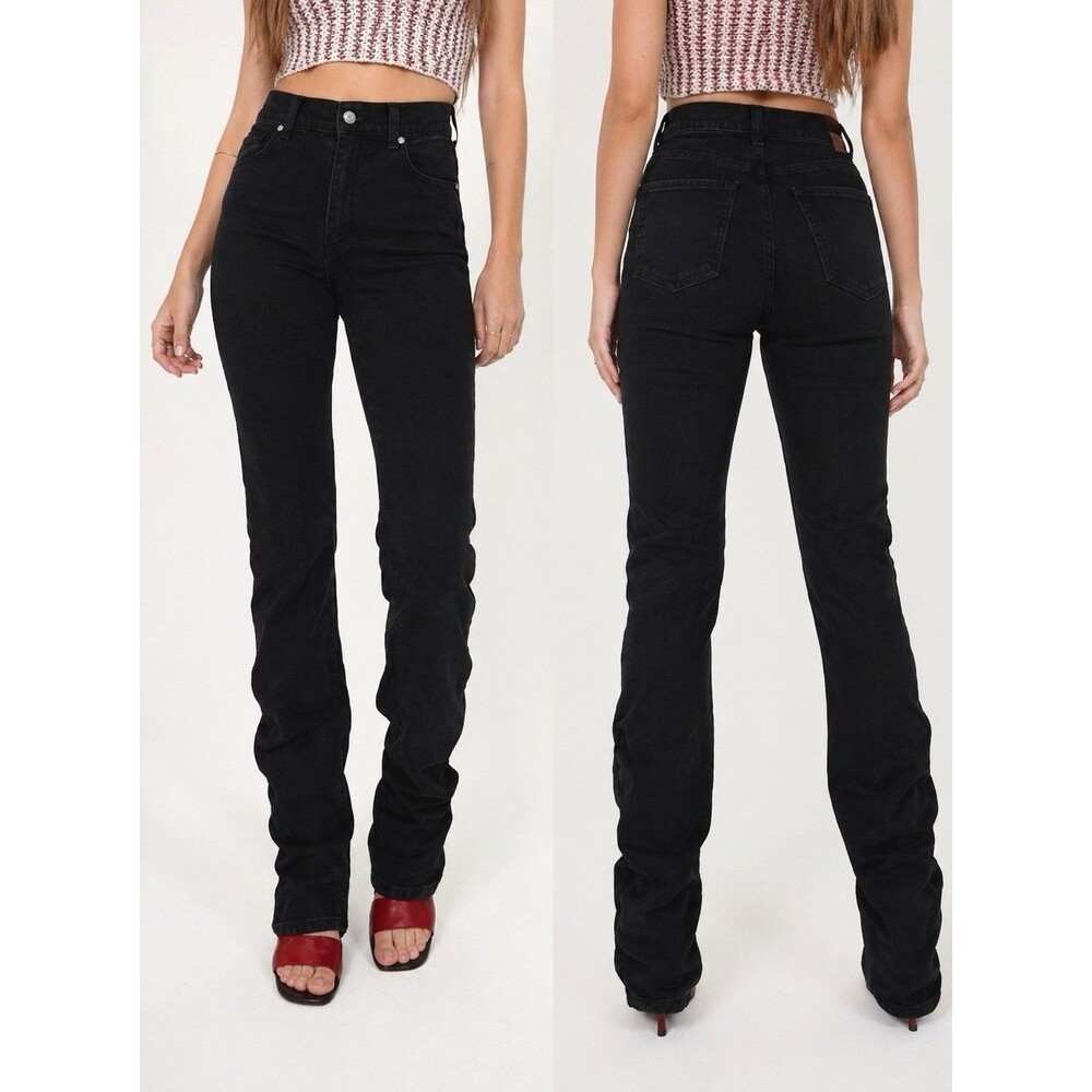 NWT REVICE 27 Days Off Jeans 27 Black High Rise Ruched Straight Leg Y2K Streetwe